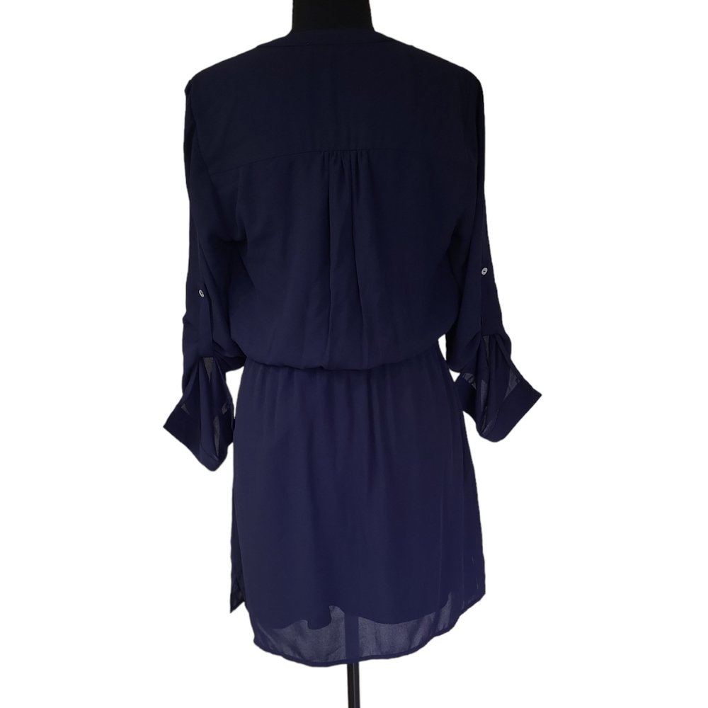 EUC DR2 women's ruffled shoulder adjustable sleeve mini dress, S, navy, lined - Picture 5 of 8